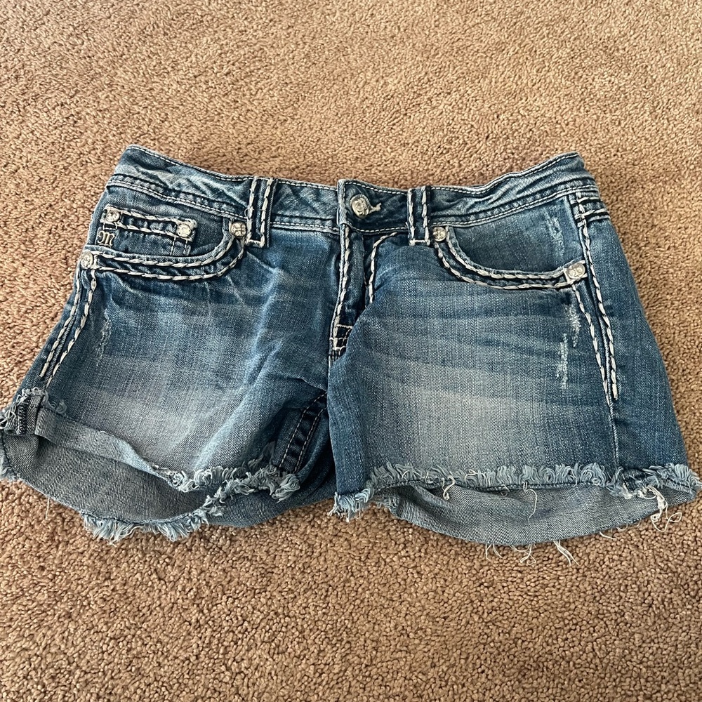 Miss Me Blue Distressed Denim Jean Shorts